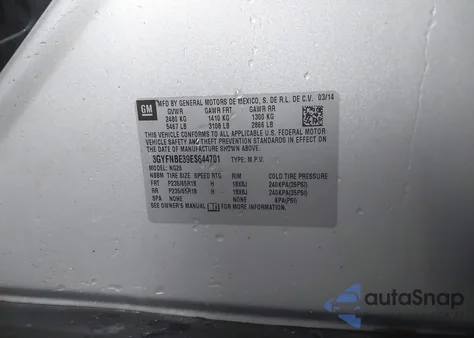 2014 Cadillac Srx Luxury Collection from USA, damaged, VIN 3GYFNBE39ES644701